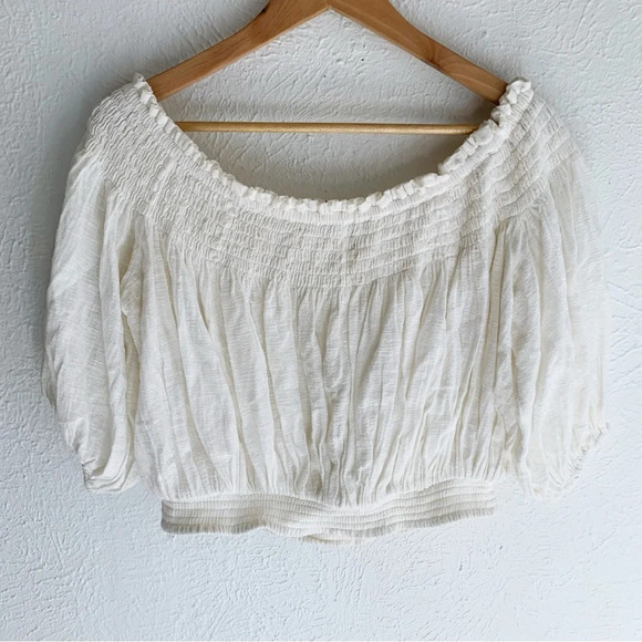 Free People Dancing Till Dawn Off-the-shoulder Cropped Top White Sz Small - Picture 3 of 5